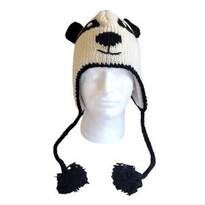 Panda Bear 100% Wool Knit Winter Hat Made in Nepal